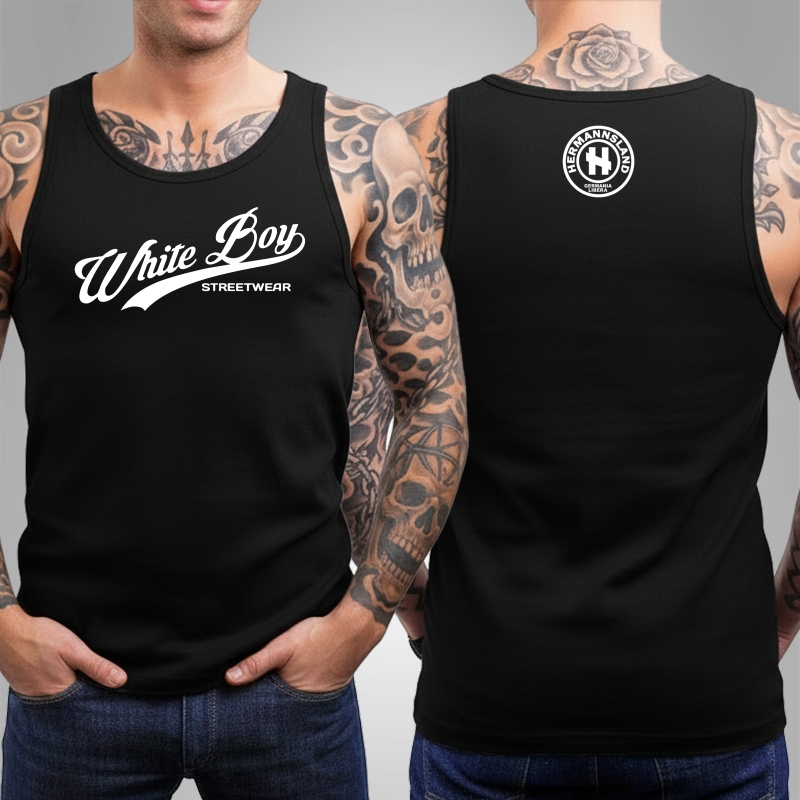 Herren Tank Top White Boy Streetwear Schriftzug