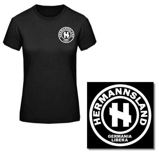 Frauen T-Shirt Hermannsland Brustlogo Schwarz