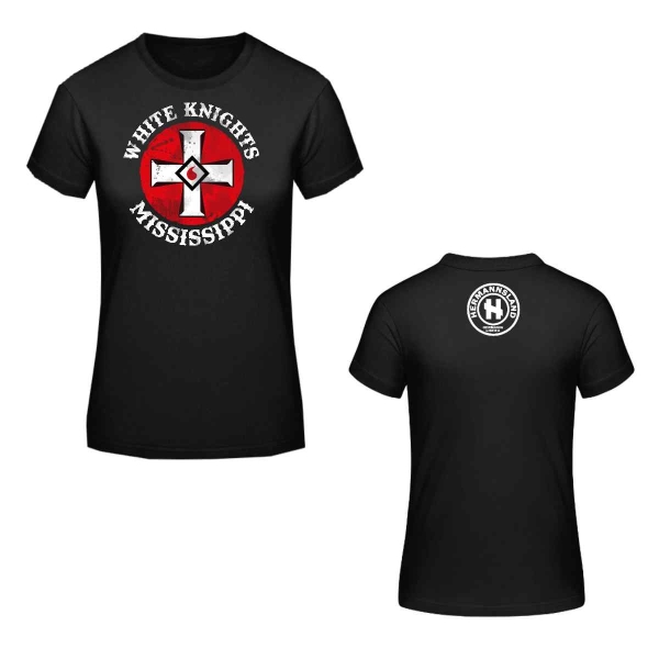 Versand - Schwarz Frauen T-Shirt Hermannsland Knights White Mississippi