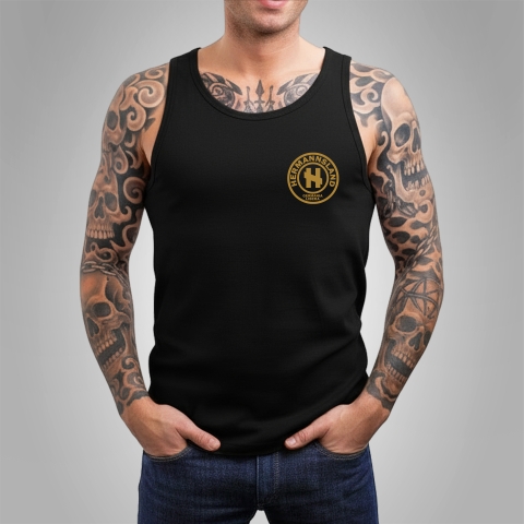 Tanktop Hermannsland Brustlogo (Logo Gold) Schwarz