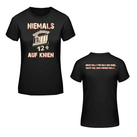 Frauen T-Shirt Die Lunikoff Verschwrung Niemals auf Knien Schwarz